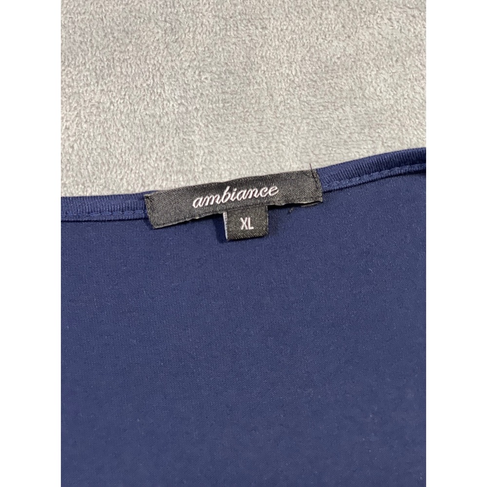 Ambiance Crop Top Womens XL Navy Blue Excellent Ruched V-Neck Long Sleeve - Picture 2 of 8